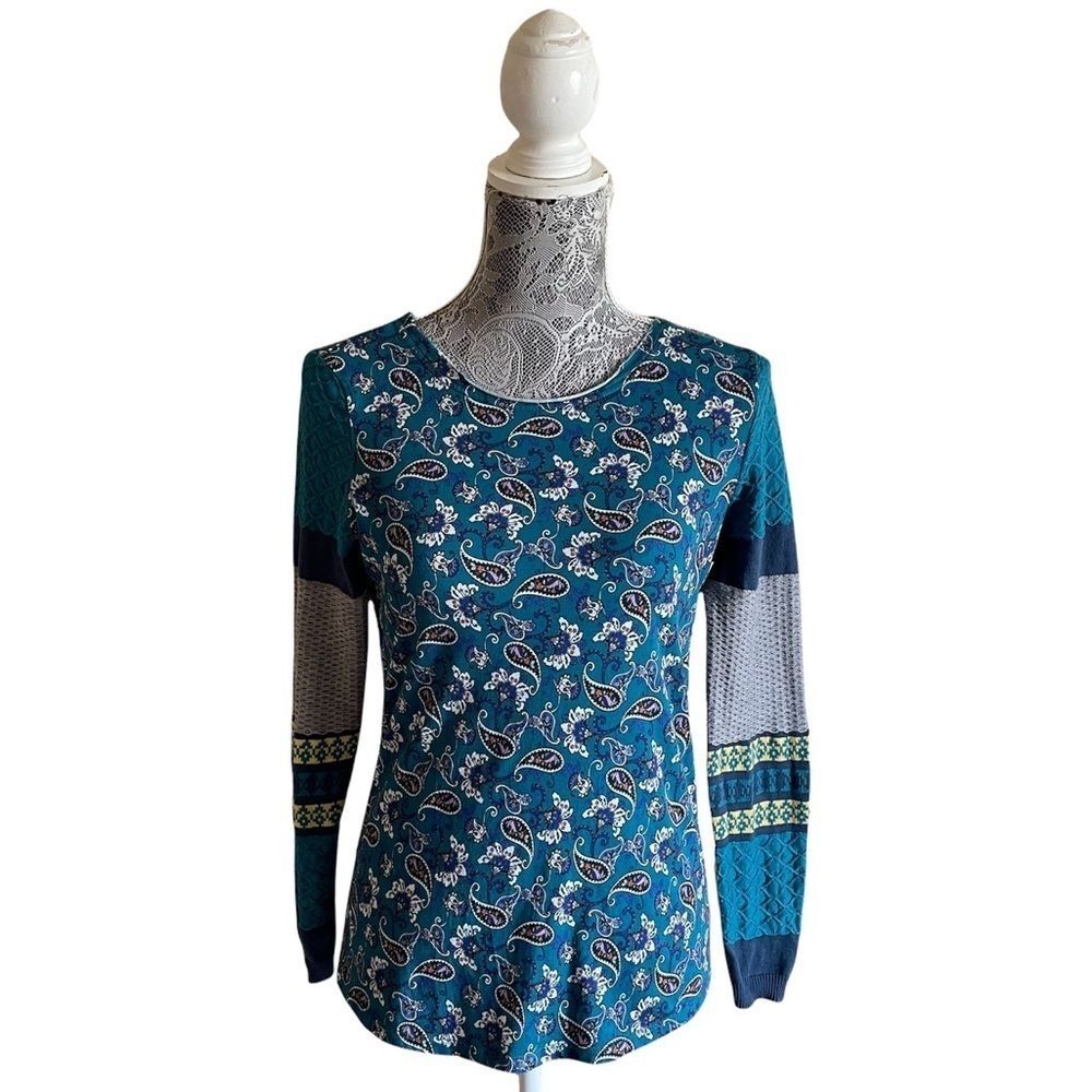 Sundance Sharrar Floral Paisley Print Thermal Knit Top Size XS